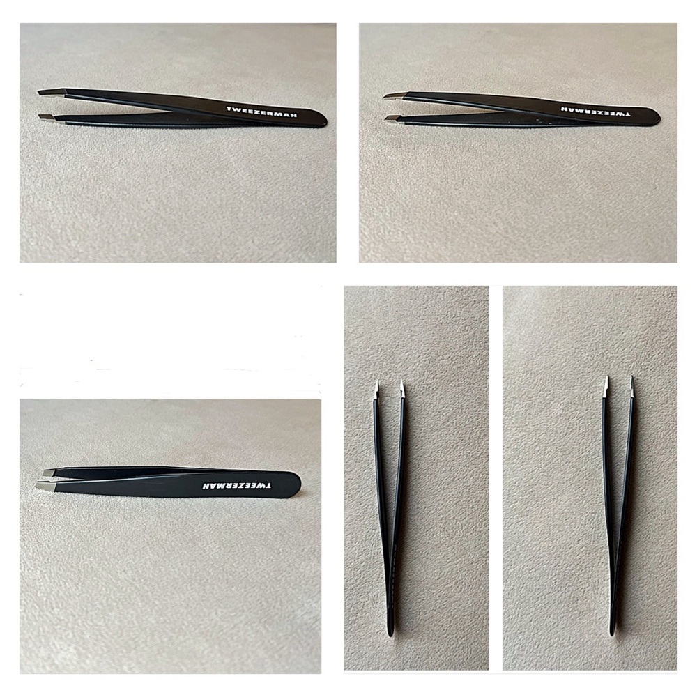 2 Tweezerman Slant Tip TWEEZERS; Black; Stainless Steel; FULL SIZE & TWEEZERETTE - Picture 4 of 11